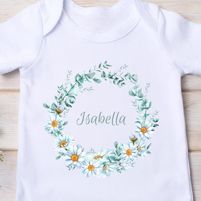 Personalised Daisy Flowers Baby Outfit: Bib, Vest, Grow