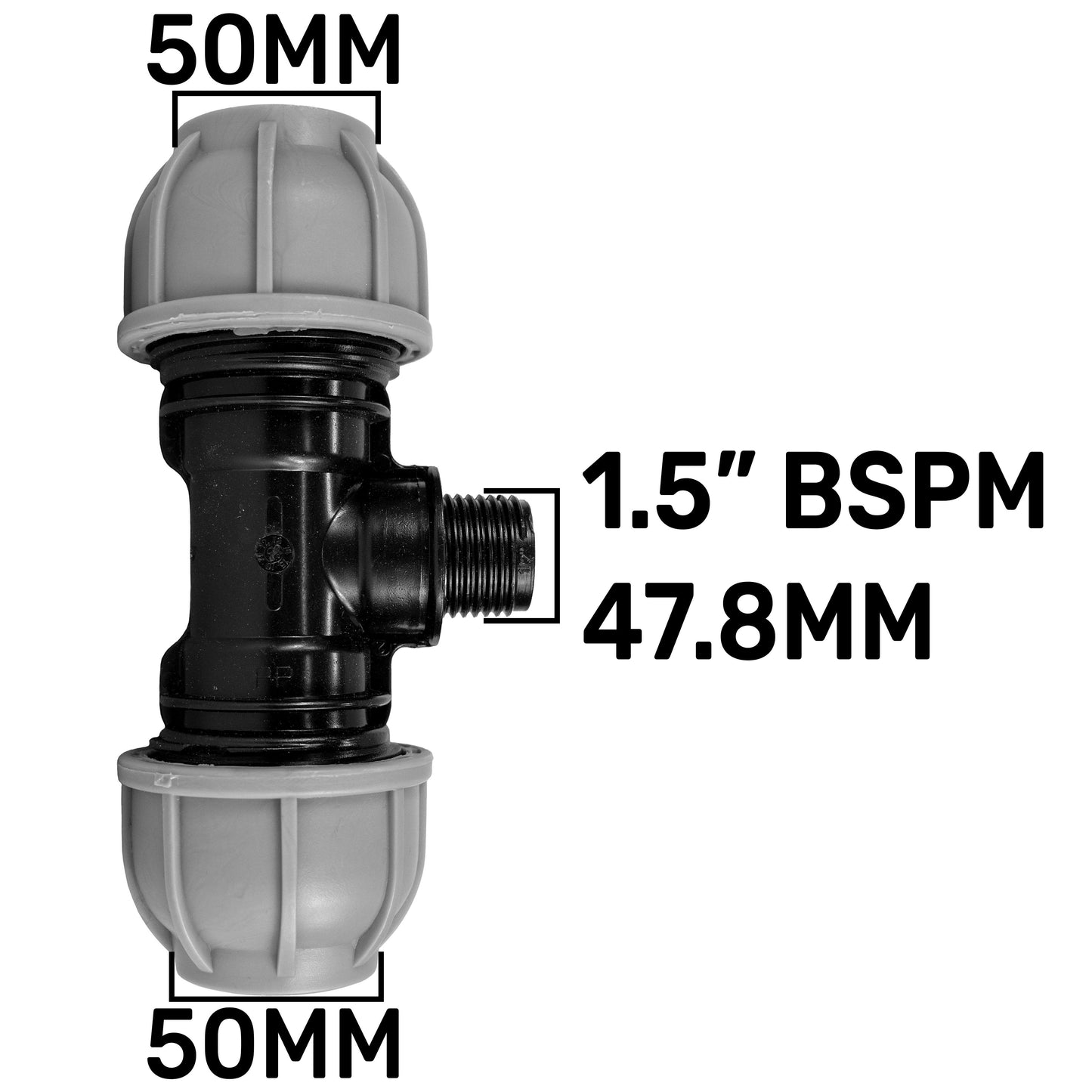 MDPE Tee Splitter, 50mm - 1.5" BSPM