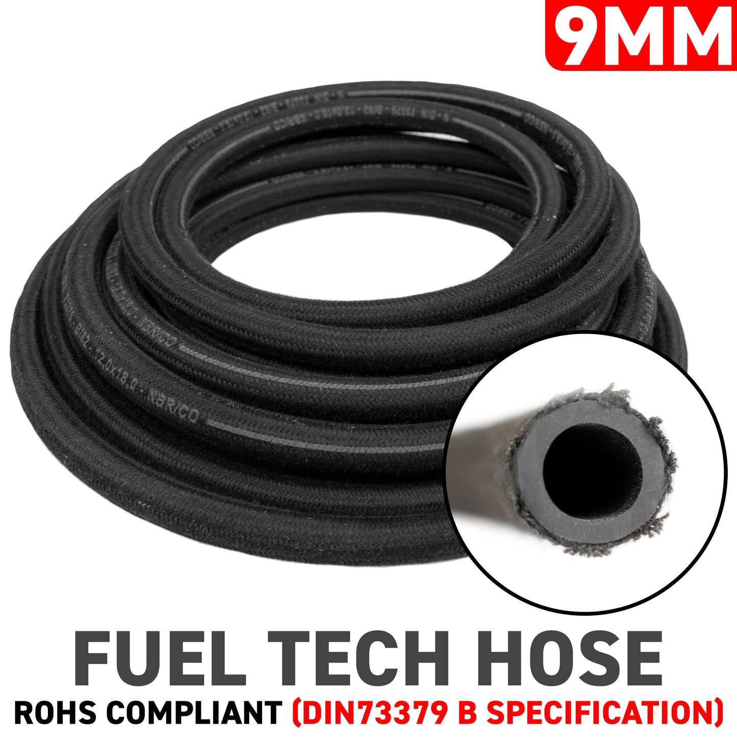 9mm Braided Jacket Rubber Fuel Hose, DIN 73379 (B)