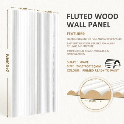 Large Fluted Wall Panels in DIY Primed - Ready To Paint - 240cm x 60cm